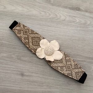 Neutral Woven Floral Detail Waist Belt